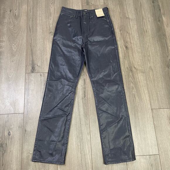 Madewell Coated 90s Straight Midnight Blue Foil Trendy Jeans US Women's 25 New - Picture 2 of 5